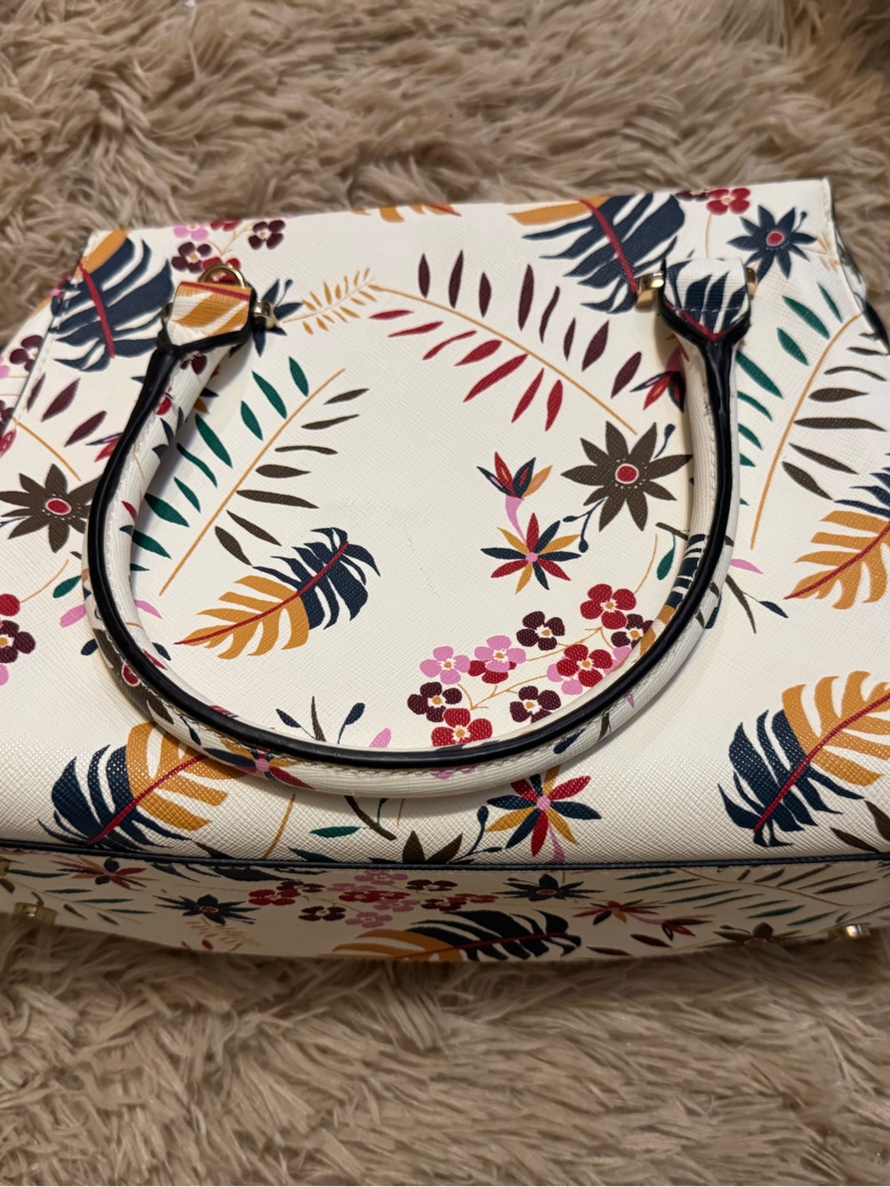 Fall Chic Floral Printed White Top-Handle Tote Bag